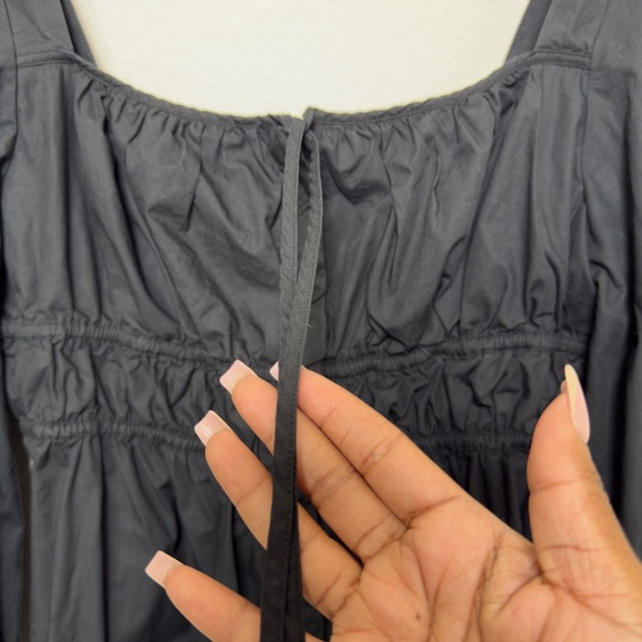 J. Crew Women Milkmaid Whimsigoth Dress 14 Black Poplin Cinched Waist Mini - Picture 5 of 13